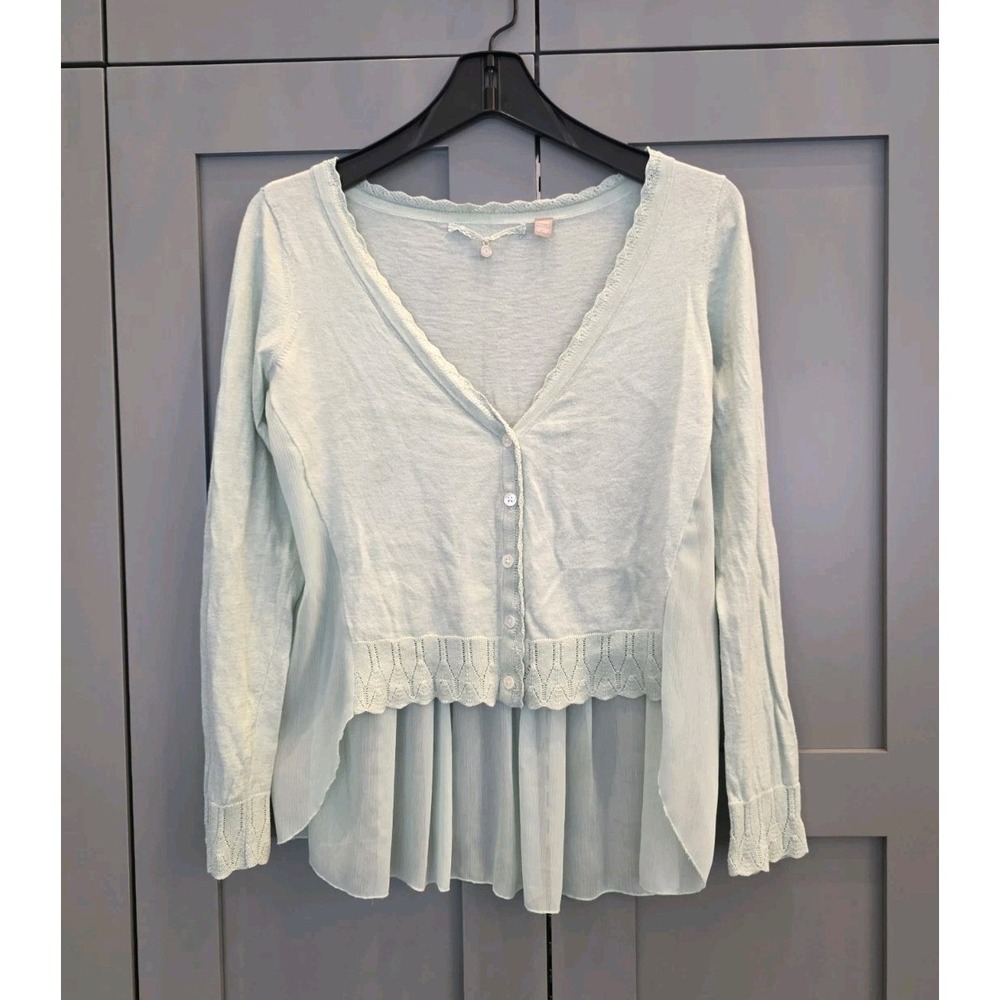 Knitted & Knotted Anthropologie Light Cropped Cardigan Sz M Petite Mint Coquette